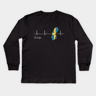 Sweden Sverige heartbeat flag Kids Long Sleeve T-Shirt